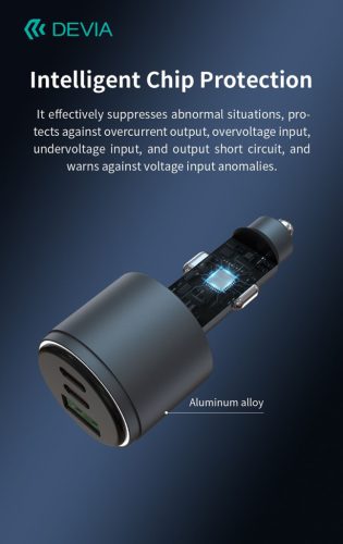 Devia Extreme Speed Series 65W PD+QC autós gyorstöltő USB+2xType-C - fekete