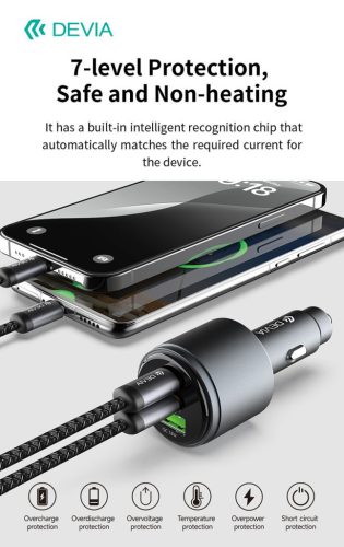 Devia Extreme Speed Series 65W PD+QC autós gyorstöltő USB+2xType-C - fekete