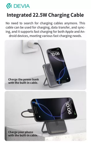 Devia Extreme Speed Series Magnetic 4in1 22.5W powerbank/állvány - Type-C - 10.000 mAh - szürke