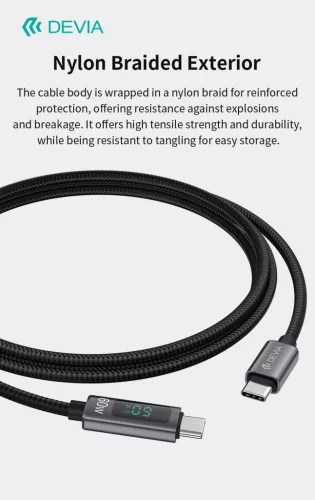 Devia Extreme Speed Series 60W PD Type-C/Type-C kijelzős adat- és töltőkábel 1.2m - fekete