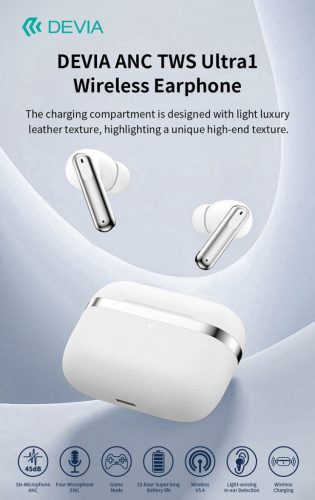 Devia TWS-Ultra-1 ANC Bluetooth sztereó headset - fehér