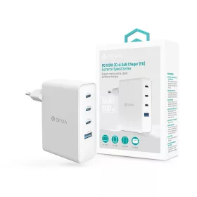   Devia Extreme Speed Series 100W GaN PD hálózati gyorstöltő adapter USB+3xType-C - fehér