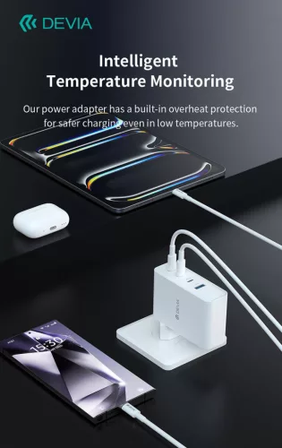 Devia Extreme Speed Series 100W GaN PD hálózati gyorstöltő adapter USB+3xType-C - fehér