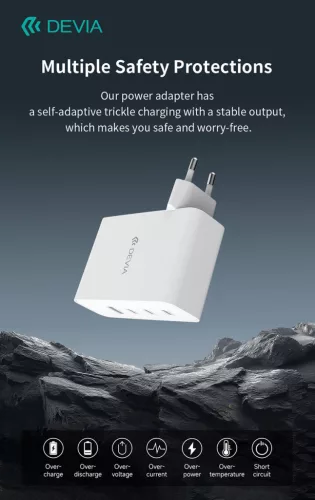 Devia Extreme Speed Series 100W GaN PD hálózati gyorstöltő adapter USB+3xType-C - fehér