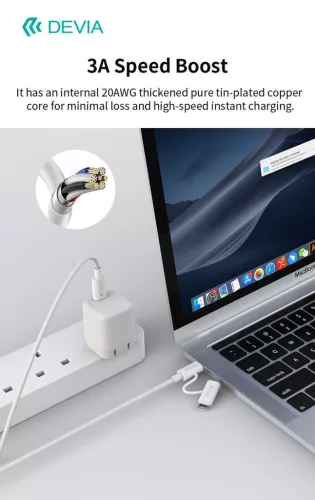 Devia Smart Series 60W+27W PD Type-C/Type-C + Lightning adat- és töltőkábel 1.2m - fehér