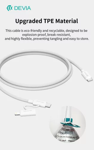 Devia Smart Series 60W+27W PD Type-C/Type-C + Lightning adat- és töltőkábel 1.2m - fehér