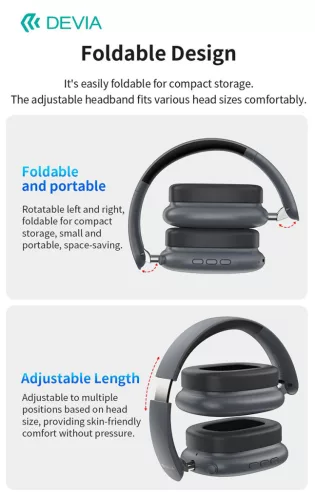 Devia EarBass Pro2 ANC Bluetooth sztereó fejhallgató beépített mikrofonnal - szürke
