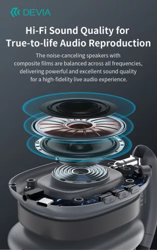 Devia EarBass Pro2 ANC Bluetooth sztereó fejhallgató beépített mikrofonnal - szürke