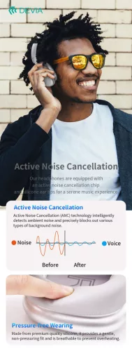 Devia EarBass Pro2 ANC Bluetooth sztereó fejhallgató beépített mikrofonnal - szürke