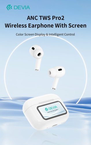 Devia TWS-Pro2 with Screen ANC Bluetooth sztereó headset - fehér