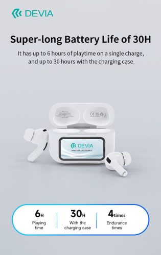 Devia TWS-Pro2 with Screen ANC Bluetooth sztereó headset - fehér