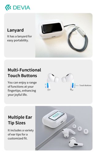 Devia TWS-Pro2 with Screen ANC Bluetooth sztereó headset - fehér