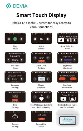 Devia TWS-Pro2 with Screen ANC Bluetooth sztereó headset - fehér
