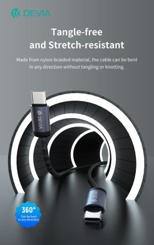 Devia Gracious Series 60W PD Type-C/Type-C adat- és töltőkábel 3m - fekete