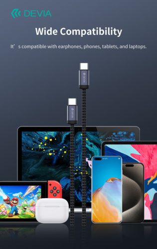 Devia Gracious Series 60W PD Type-C/Type-C adat- és töltőkábel 3m - fekete