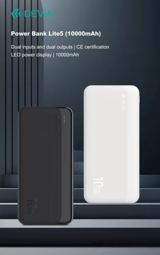 Devia Kintone Series Lite 5 - 2xUSB + Type-C + microUSB - powerbank - 10.000 mAh - fekete