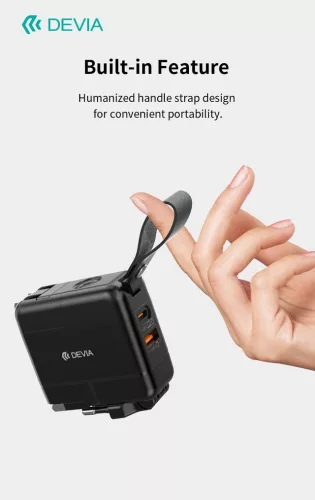 Devia Global 45W PD+QC hálózati gyorstöltő utazó adapter (CN/JP/US/EU/UK/AU) - fekete