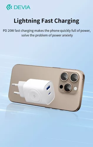 Devia Ultra1 22W PD+QC+Apple Watch 2in1 hálózati gyorstöltő adapter - fehér