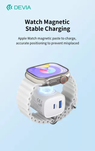 Devia Ultra1 22W PD+QC+Apple Watch 2in1 hálózati gyorstöltő adapter - fehér