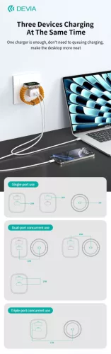 Devia Ultra1 22W PD+QC+Apple Watch 2in1 hálózati gyorstöltő adapter - fehér