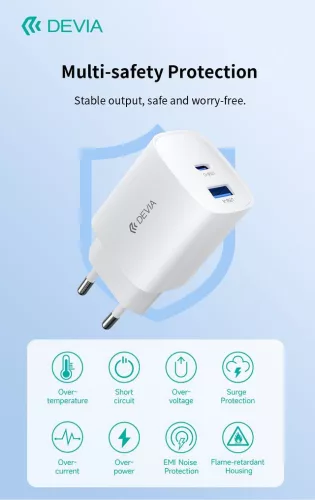 Devia Ultra1 22W PD+QC+Apple Watch 2in1 hálózati gyorstöltő adapter - fehér