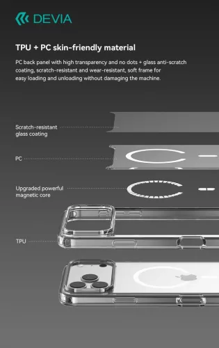 Devia Pure Clear Magnetic ütésálló tok - Apple iPhone 17 Pro - átlátszó