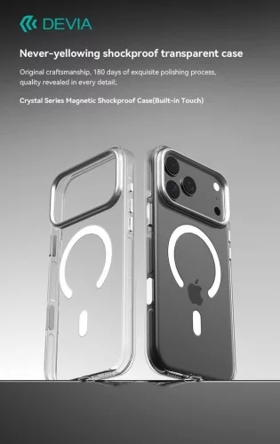 Devia Crystal Series Magnetic 360° kameravédős ütésálló tok - Apple iPhone 17 - átlátszó