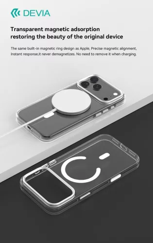 Devia Crystal Series Magnetic 360° kameravédős ütésálló tok - Apple iPhone 17 - átlátszó