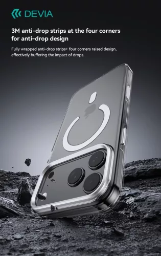 Devia Crystal Series Magnetic 360° kameravédős ütésálló tok - Apple iPhone 17 Pro - átlátszó