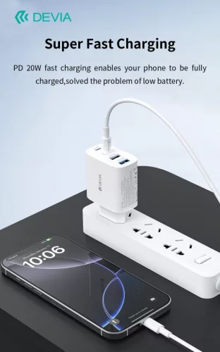 Devia Pro1 40W GaN QC 2xUSB + 2xType-C hálózati gyorstöltő adapter - fehér