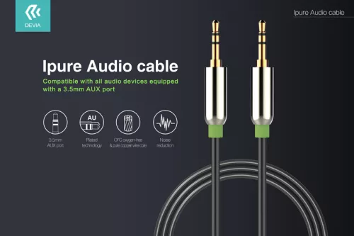 3,5 - 3,5 mm jack audio kábel 1 m-es vezetékkel - Devia iPure Audio Cable -     fekete