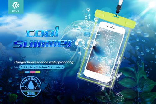 Univerzális vízálló védőtok max. 5,5'' méretű készülékekhez - Devia Ranger      Fluorescence Waterproof Bag - zöld