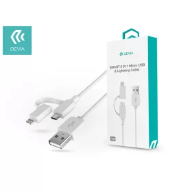   Devia USB adat- és töltőkábel 1 m-es vezetékkel - Devia Smart 2in1 Charging     Cable for Lightning/Micro USB - fehér