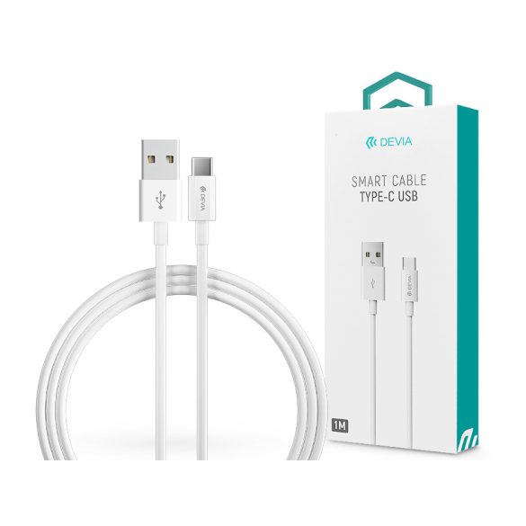 Devia USB - USB Type-C adat- és töltőkábel 1 m-es vezetékkel - Devia Smart USB  Type-C 2.0 Cable - fehér