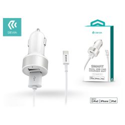   Devia 2xUSB szivargyújtós töltő adapter + USB + Lightning kábel (MFI engedélyes)- 5V/2,4A - Devia Smart Dual USB - fehér