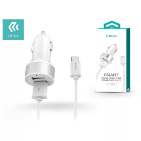   Devia 2xUSB szivargyújtó töltő adapter + USB - Type-C kábel 1 m-es vezetékkel - 5V/2,4A - Devia Smart Dual USB Car Charger Suit - fehér