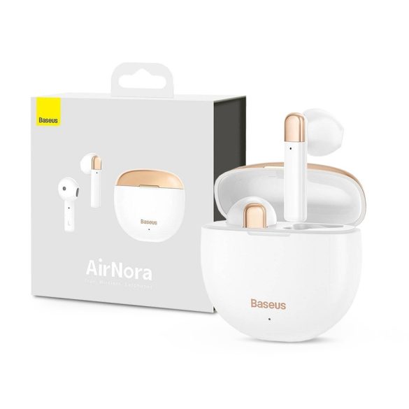 Baseus TWS Bluetooth sztereó headset v5.0 + töltőtok - Baseus AirNora True Wireless Earphones with Charging Case - fehér/arany