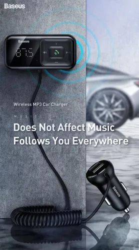 Baseus Bluetooth FM-transmitter/szivargyújtó töltő - 2xUSB + MP3 + TF/microSD   kártyaolvasó - Baseus S-16/CCTM-E01 - fekete