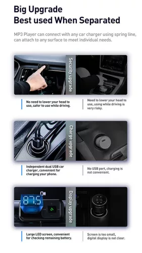 Baseus Bluetooth FM-transmitter/szivargyújtó töltő - 2xUSB + MP3 + TF/microSD   kártyaolvasó - Baseus S-16/CCTM-E01 - fekete