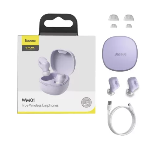 Baseus TWS Bluetooth sztereó headset v5.0 + töltőtok - Baseus WM01 True WirelessEarphones with Charging Case - lila