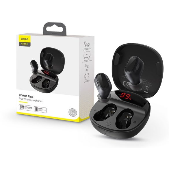 Baseus TWS Bluetooth sztereó headset v5.0 + töltőtok - Baseus WM01 Plus True    Wireless Earphones with Charging Case - fekete