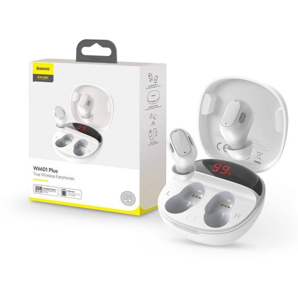 Baseus TWS Bluetooth sztereó headset v5.0 + töltőtok - Baseus WM01 Plus True Wireless Earphones with Charging Case - fehér