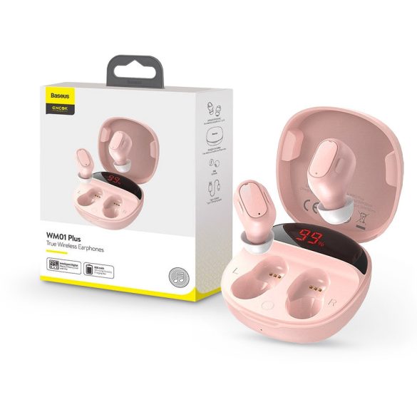 Baseus TWS Bluetooth sztereó headset v5.0 + töltőtok - Baseus WM01 Plus True    Wireless Earphones with Charging Case - rózsaszín