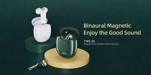 Remax Bluetooth sztereó TWS headset v5.0 + töltőtok - Remax TWS-23 Magnetic     Wireless Earbuds - zöld