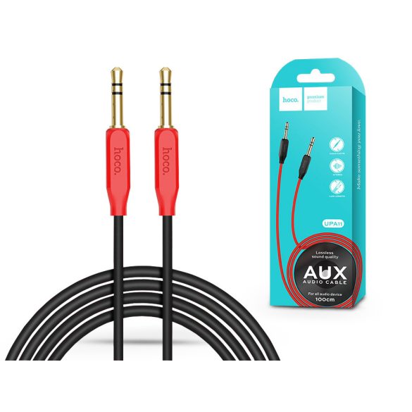 3,5 - 3,5 mm jack audio kábel 1 m-es vezetékkel - HOCO UPA11 Aux Audio Cable - piros/fekete