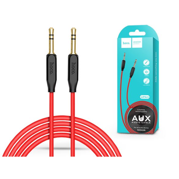 3,5 - 3,5 mm jack audio kábel 1 m-es vezetékkel - HOCO UPA11 Aux Audio Cable - fekete/piros