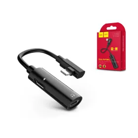   HOCO lightning + lightning adapter egyidőben történő töltéshez és zenehallgatáshoz - HOCO LS18 2in1 Converter - fekete