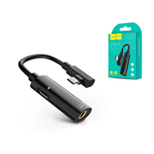 HOCO USB Type-C + 3.5 mm jack adapter egyidőben történő töltéshez és zenehallgatáshoz - HOCO LS19 2in1 Converter - fekete