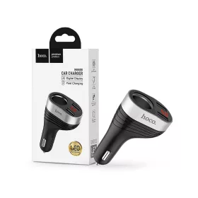   HOCO 2xUSB szivargyújtó töltő adapter + szivargyújtós aljzattal, LED kijelzővel - HOCO Z29 Car Charger - fekete/ezüst