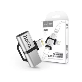   HOCO lightning + lightning adapter egyidőben történő töltéshez és zenehallgatáshoz - 5V/2A - HOCO LS20 - ezüst
